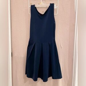 Navy Blue Sleeveless Dress with Pleated skirt